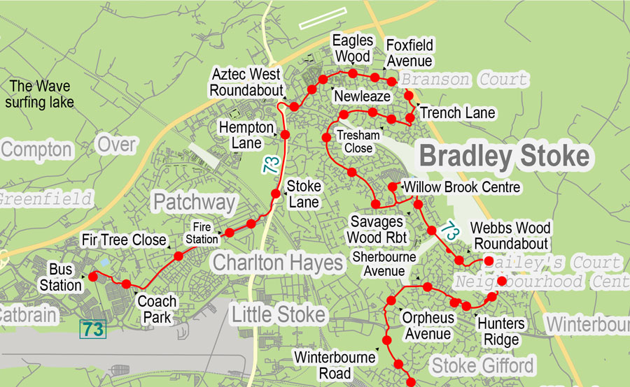 Map of a bus route.