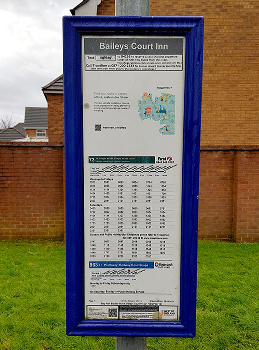 Photo of a bus timetable noticeboard.