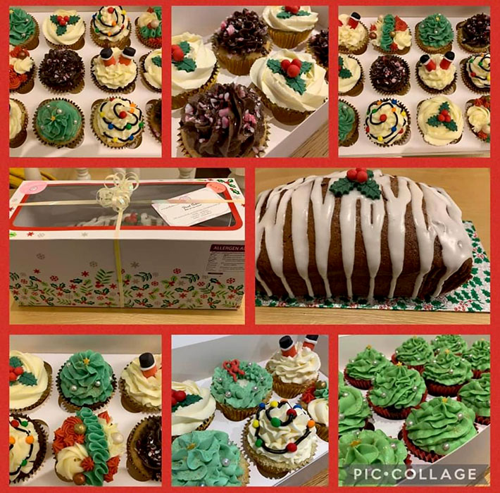 A selection of cakes produced by Pearl Bruford of Pearl Bakes. Photo collage showing various types of cake.