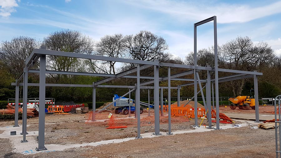 Photo of the steel framework for a building.