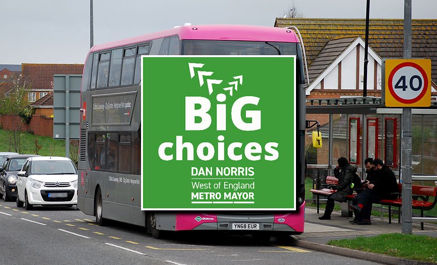 'Big Choices' logo superimposed on a photo of a bus.