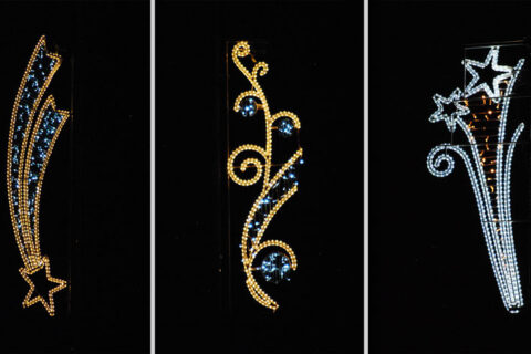 Composite image of three Christmas light motifs.